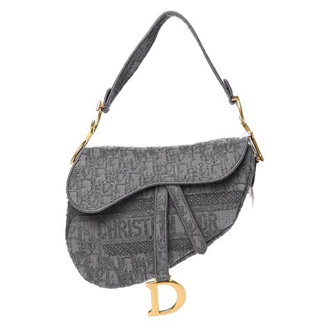 Saddle Bag Gray Dior Oblique Embroidery 